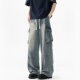 男女复古宽松百搭阔腿长裤 悟空有货潮牌多口袋抽绳松紧工装 牛仔裤