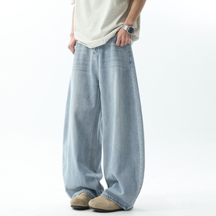 男宽松百搭阔腿拖地休闲长裤 悟空有货潮牌美式 cleanfit弯刀牛仔裤