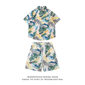 短裤 悟空有货夏季 两件套 男女宽松短袖 衬衫 度假风薄款 满印沙滩套装