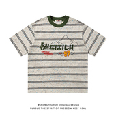 悟空有货夏季 T恤男潮牌情侣宽松百搭休闲体恤 毛巾绣字母条纹短袖