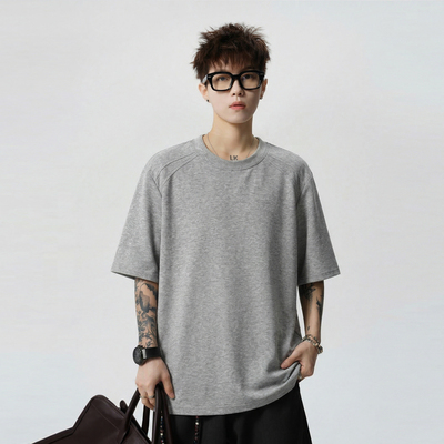 夏季美式解构拼接圆领短袖T恤男