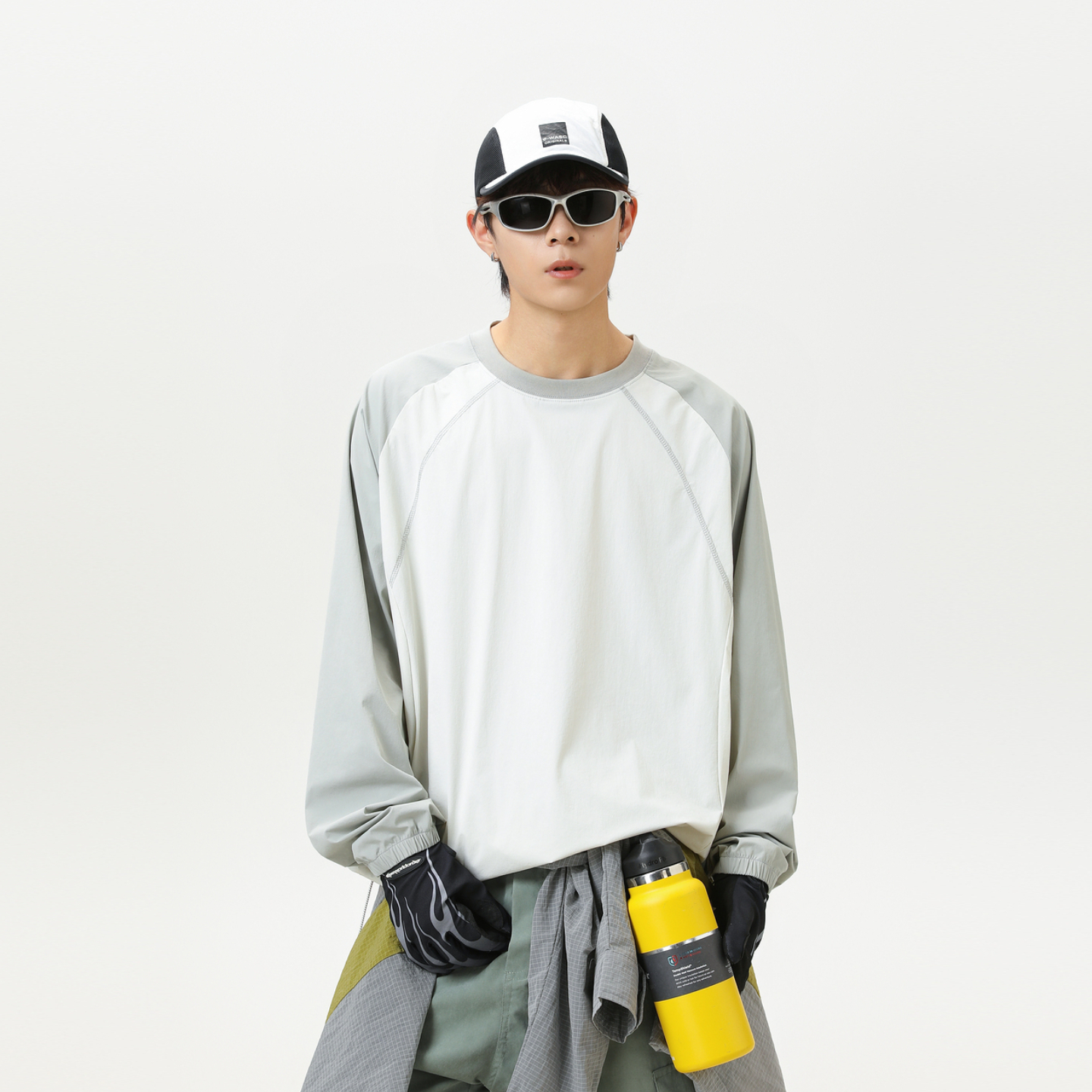 户外运动风撞色插肩长袖T恤男