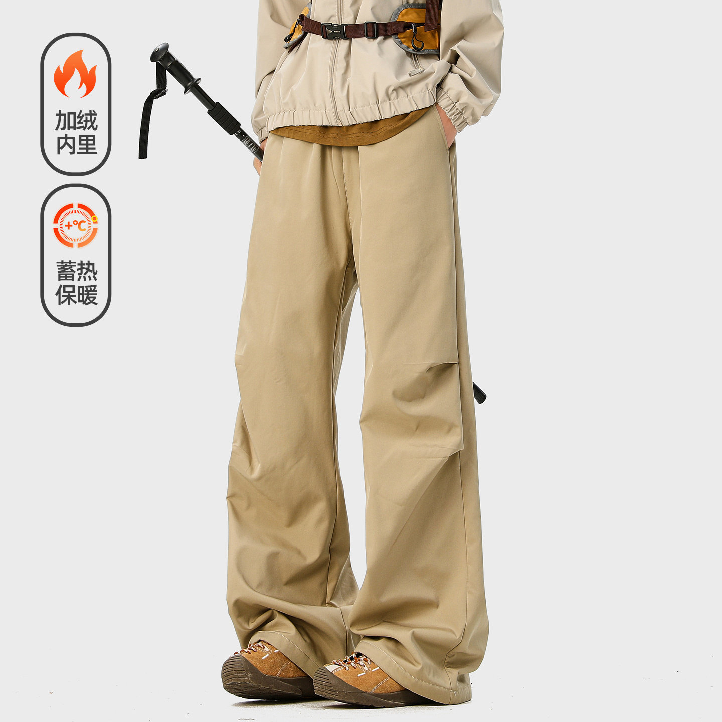 冬季复古褶皱加绒加厚直筒伞兵裤