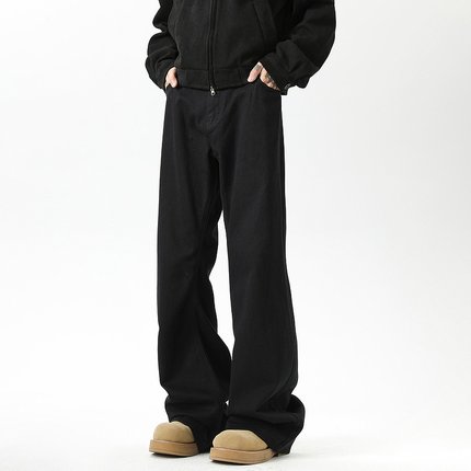 悟空有货美式街头cleanfit黑色微喇牛仔裤男宽松显瘦直筒拖地长裤