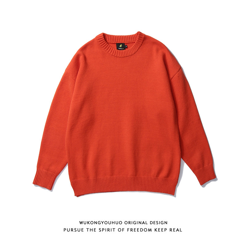 WUKONG HAS A SIMPLE SOLID COLOR BASIC CREWNECK SWEATER MENS FASHION BRAND LOOSE BF COUPLE CASUAL AND VERSATILE KNITWEAR