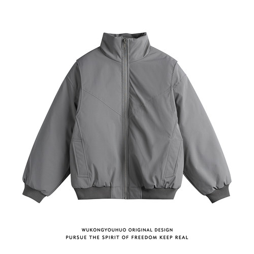 潮牌美式解构拼接加厚立领棉服男