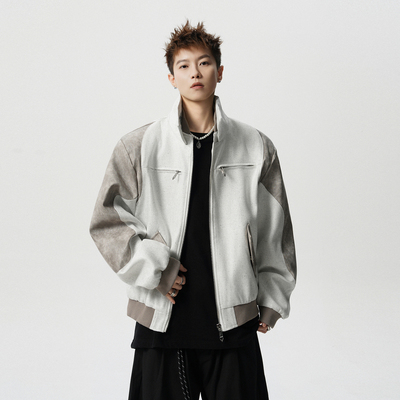 潮牌美式高街蟒蛇刺绣拼接夹克男