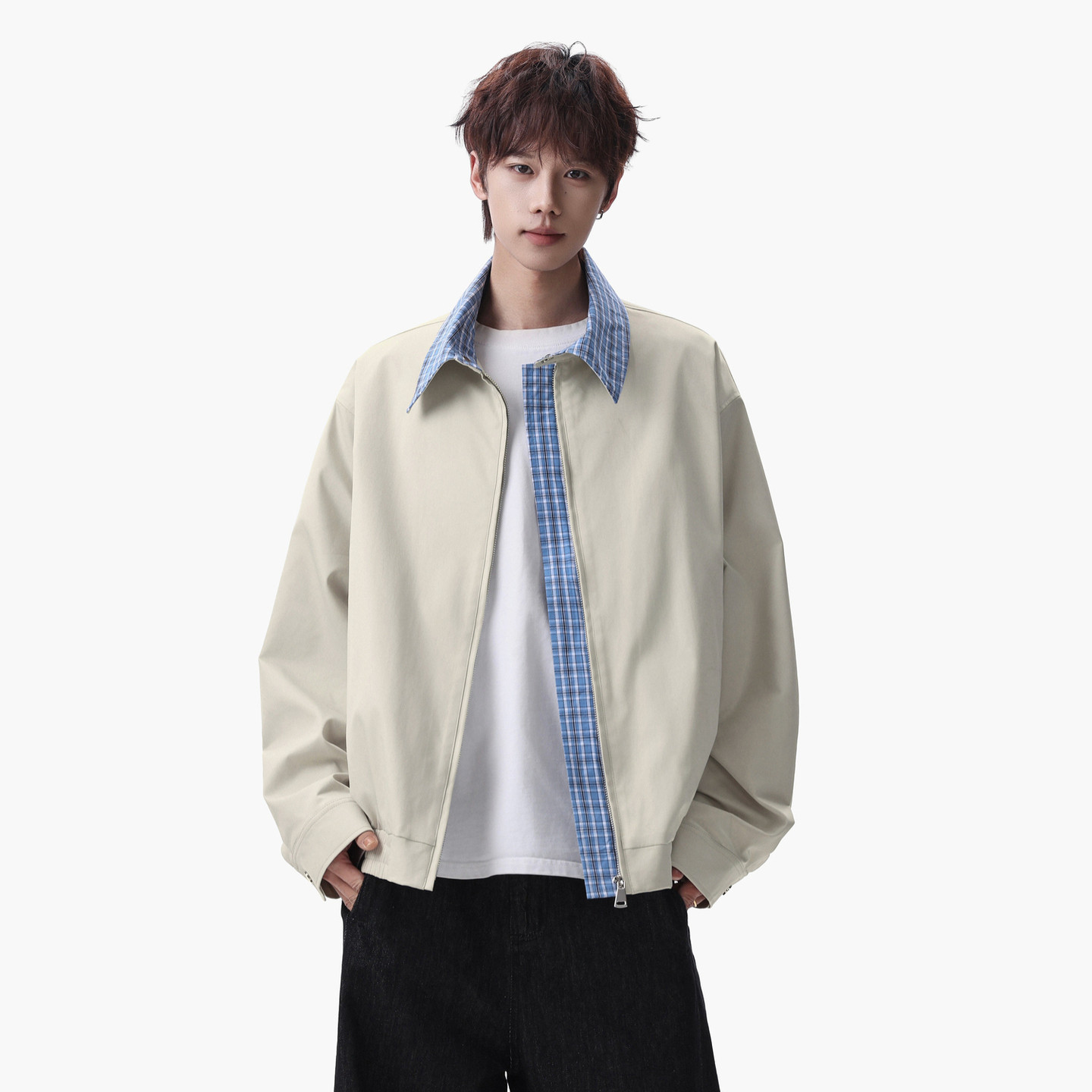 悟空有货潮牌美式格子拼接翻领夹克男女春季复古情侣宽松百搭外套,男装,夹克,淘宝优惠券,粉丝福利购,淘宝优惠卷