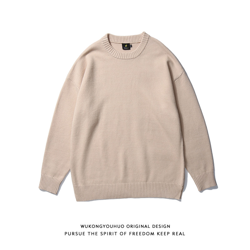 WUKONG HAS A SIMPLE SOLID COLOR BASIC CREWNECK SWEATER MENS FASHION BRAND LOOSE BF COUPLE CASUAL AND VERSATILE KNITWEAR