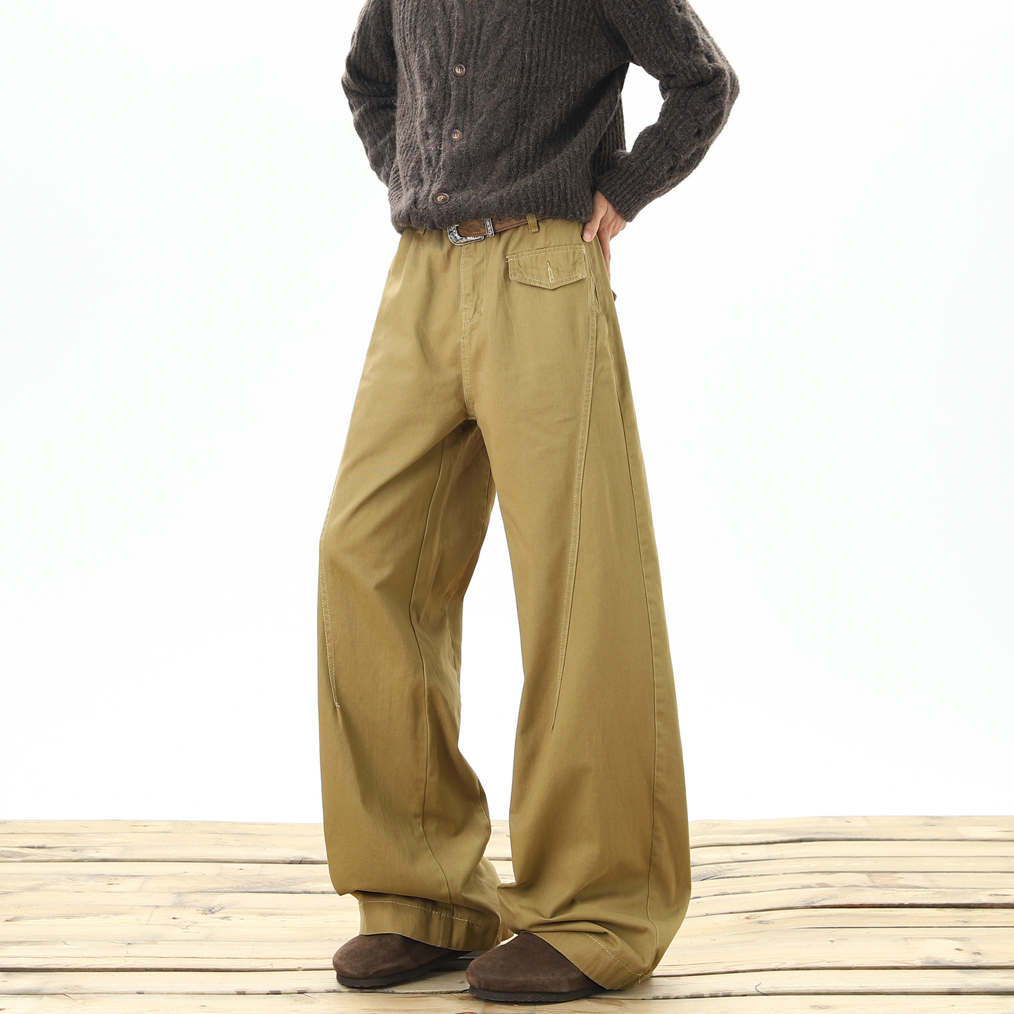 潮牌美式解构拼接直筒牛仔裤男