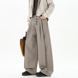 宽松百搭阔腿休闲长裤 悟空有货潮牌高级感条纹垂感直筒西裤 男美式
