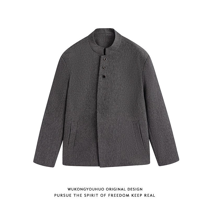 悟空有货潮牌春秋纯色新中式立领夹克男复古宽松情侣休闲百搭外套,男装,夹克,淘宝优惠券,粉丝福利购,淘宝优惠卷
