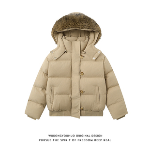 面包服 加厚短款 悟空有货美式 复古毛领连帽可拆卸棉服外套男女冬季