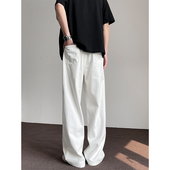 子 男潮牌宽松基础百搭阔腿休闲裤 悟空有货美式 复古白色直筒牛仔裤