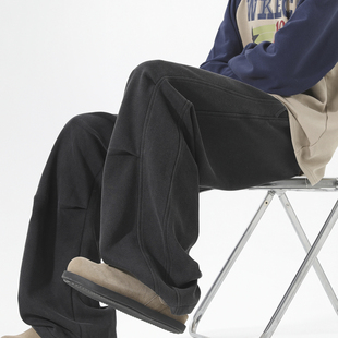 悟空有货潮牌美式褶皱水洗重磅运动卫裤男复古宽松百搭阔腿休闲裤