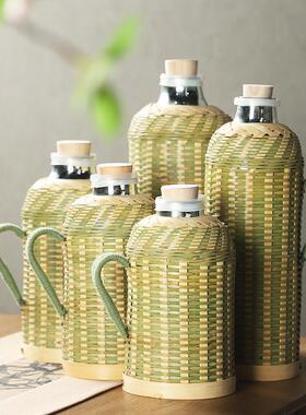 采购产品草药竹保温瓶覆古沸水瓶软木玻璃衬里传统保温瓶大容量保