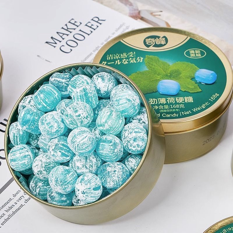 【热卖中】奇峰强劲薄荷硬糖168g休闲润喉铁盒网红清爽糖果盒装