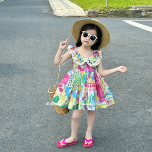儿童韩版 棉布油画无袖 女童娃娃领连衣裙2024夏新款 原创童装 公主裙