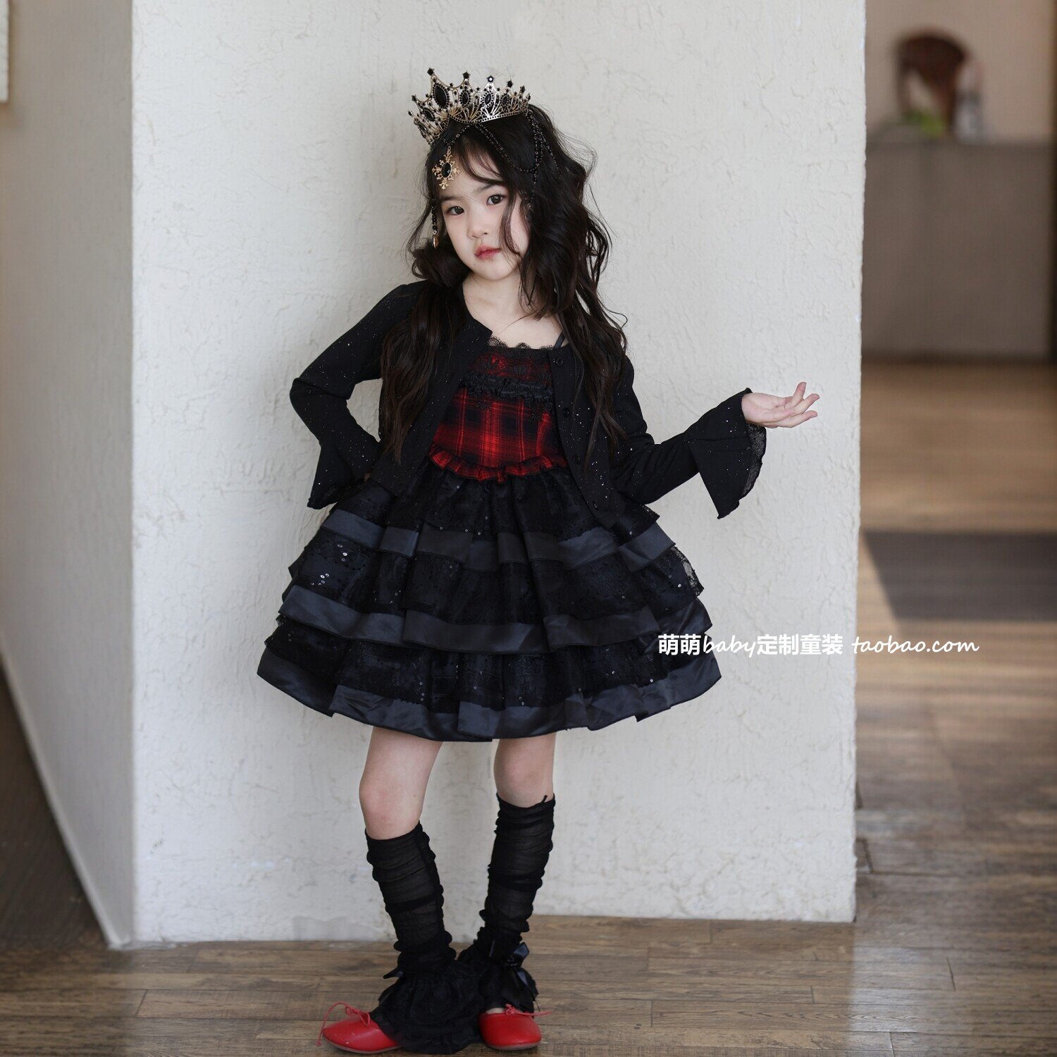 女童甜辣风蕾丝亮片蛋糕裙吊带裙2026春夏新款女孩拼接蓬蓬公主裙