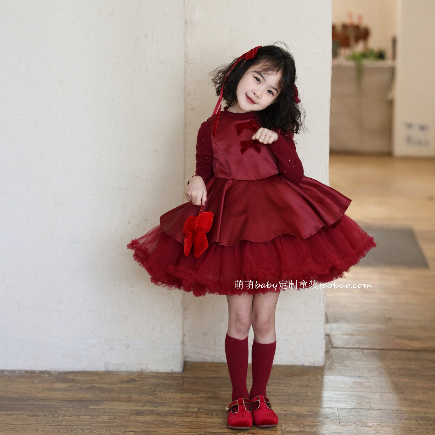 女童红色网纱加绒蛋糕裙背心裙2025冬季小女孩公主裙tutu裙连衣裙