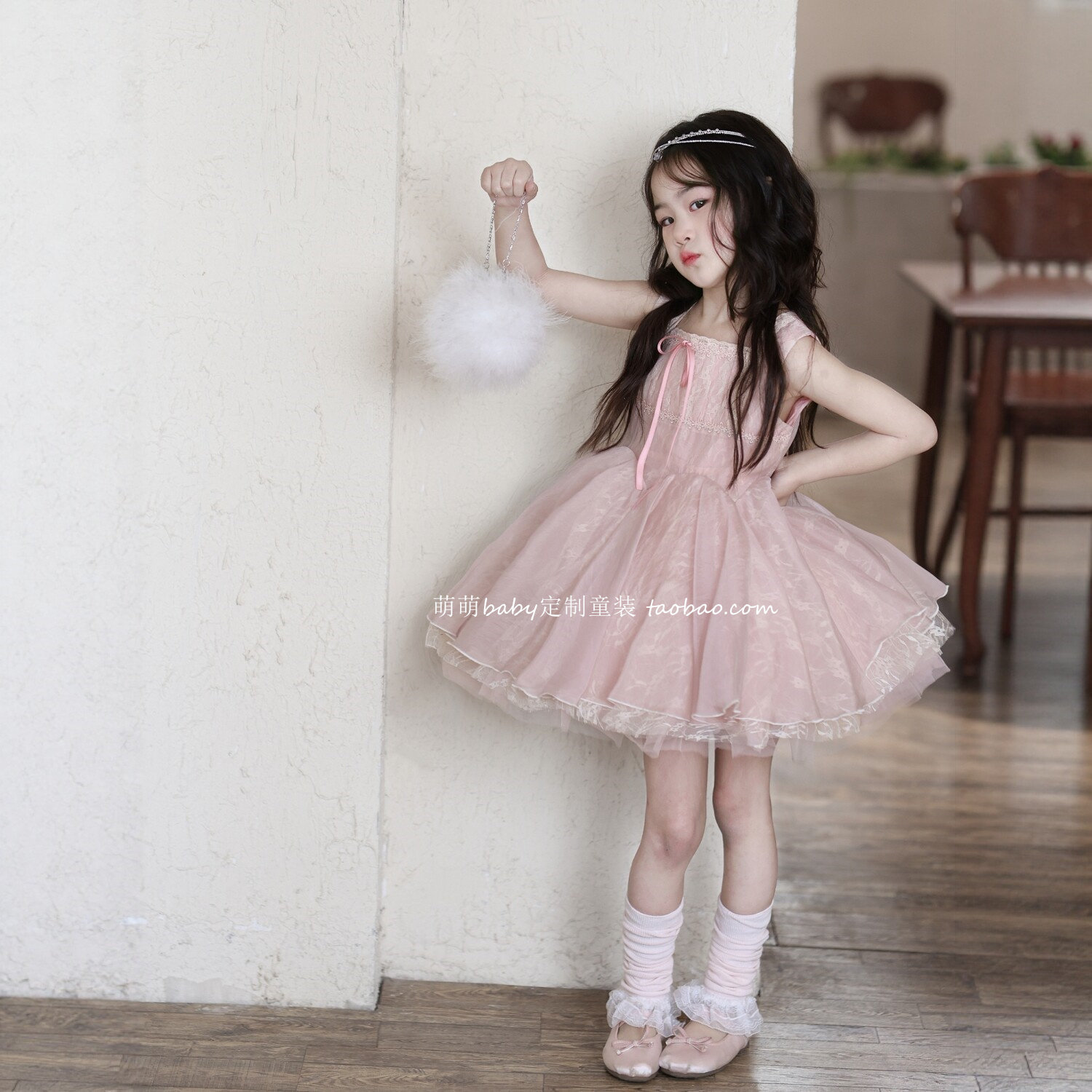 女童粉色蕾丝网纱背心裙连衣裙2026夏季新款女孩甜美蓬蓬裙公主裙