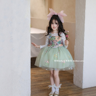 女童复古碎花网纱连衣裙2025秋季新款小女孩甜美高级感背心公主裙