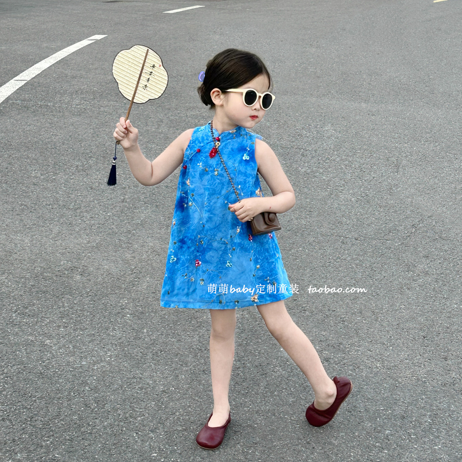 女童新中式扎染刺绣花旗袍连衣裙2025夏季新款小女孩国风背心裙子