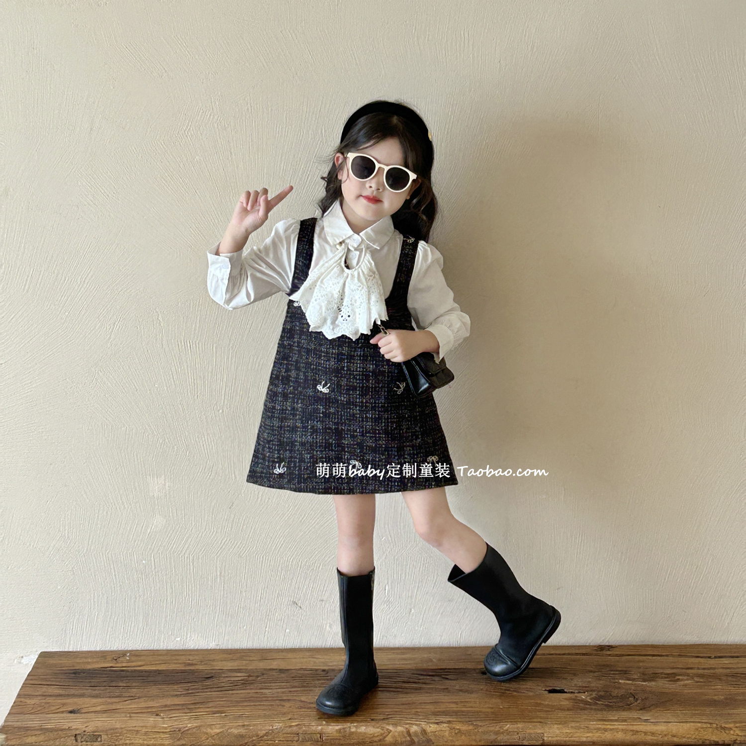 女童千金风刺绣假两件连衣裙