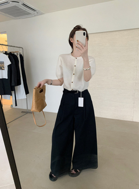 san 韩国新款柔软温柔高质感短袖单排扣针织开衫