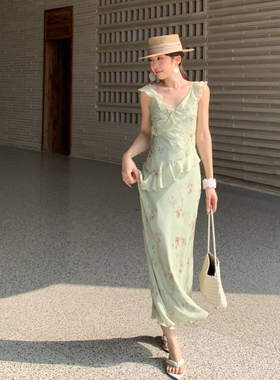 YOOMINI-修身印花婀娜曲线感轻熟度假风气质长裙连衣裙