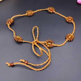 饰民族风沙滩腰带 细款 玛瑙装 波西米亚蜡绳编织女士腰带 棕色