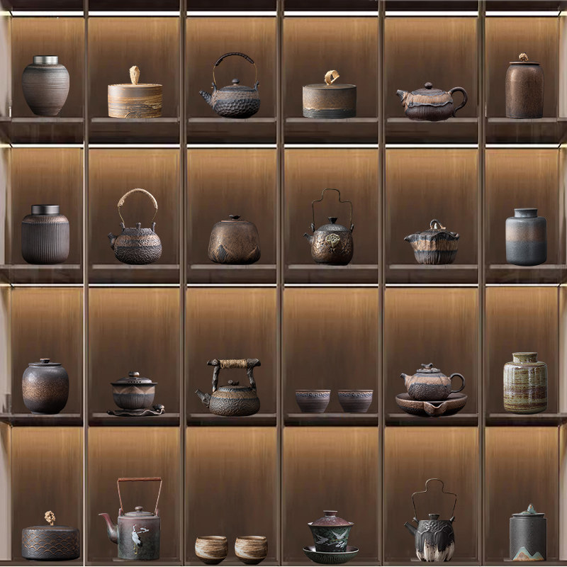 中式茶室茶柜摆件套装博古架装饰茶壶茶叶罐茶杯盖碗禅意复古摆件,家居饰品,装饰摆件,淘宝优惠券,粉丝福利购,淘宝优惠卷