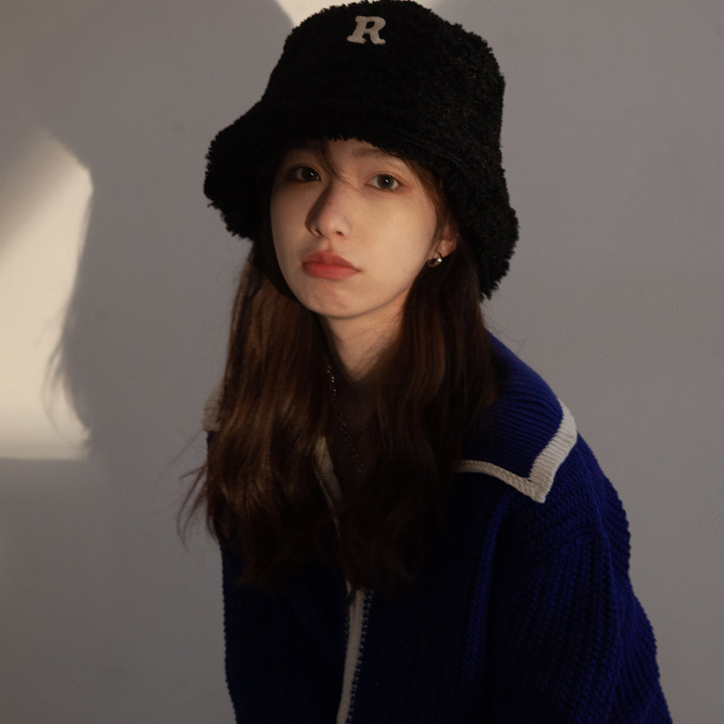 CENCE KAER FRENCH FACE SHOWING LITTLE LAMB WOOL FISHERMAN HAT LETTERS VERSATILE BUCKET HAT THERMAL HAT MEN