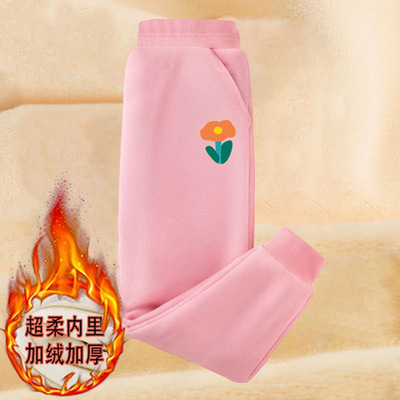 女童加绒裤子男童棉裤秋冬季加厚一条过冬外穿儿童装一体绒保暖裤