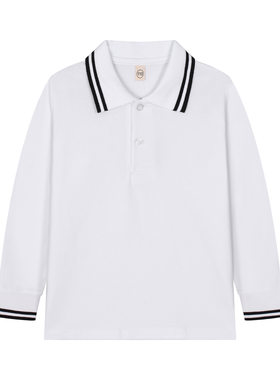 男童春秋有领白色polo衫长袖t恤儿童全棉校服上衣女童园服打底衫