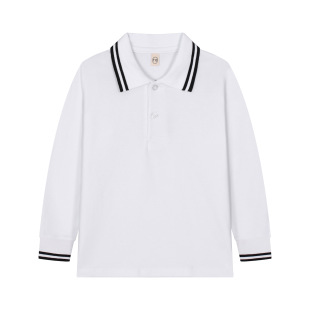 男童春秋有领白色polo衫长袖t恤儿童全棉校服上衣女童园服打底衫