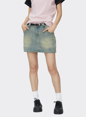 TCPerror 新款A字裙复古学院风修身包臀显瘦黄泥牛仔少女半身短裙