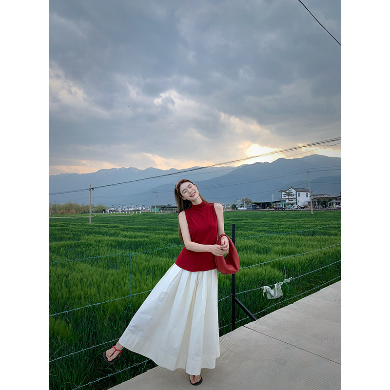 小君君布兰妮 挚爱系列/极简设计A字廓形长裙重工水洗捏褶半身裙