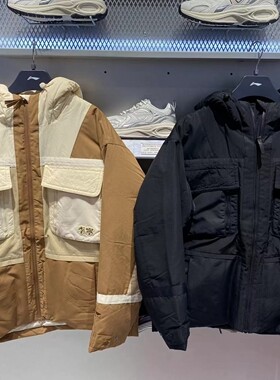 李宁工装羽绒服2022冬季肖战款男子运动潮流防水保暖外套AYMS057