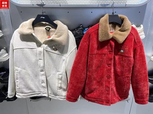 李宁日进斗金兔年外套女子2023新年款 灯芯绒翻领加厚棉服AFDT014