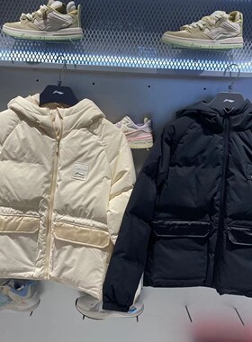 李宁羽绒服22冬季新品女子运动潮流保暖防风时尚连帽棉袄AYMS072