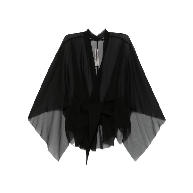 代购RICKOWENS薄纱罩衫女宽松飘逸半透明打底衫晚宴通勤百搭设计