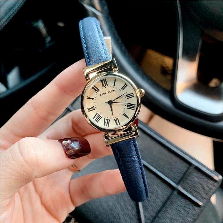 anne klein气质简约ak手表女海军蓝皮带石英休闲潮流女表2246crnv