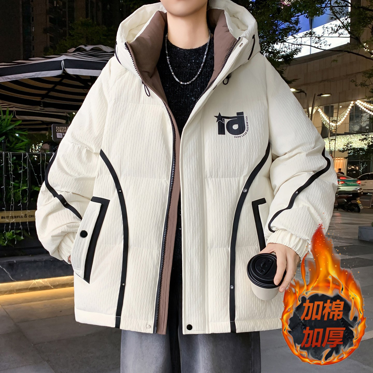 以纯羽绒棉服男款加厚保暖棉衣潮