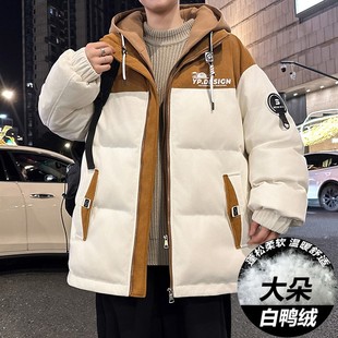 以灯芯绒羽绒服男款2025冬季潮流韩版青少年初高中学生加厚外套純