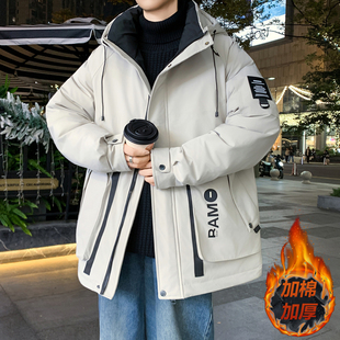以工装风棉衣男款外套冬季新款加厚保暖棉服冬装防寒连帽棉袄子純
