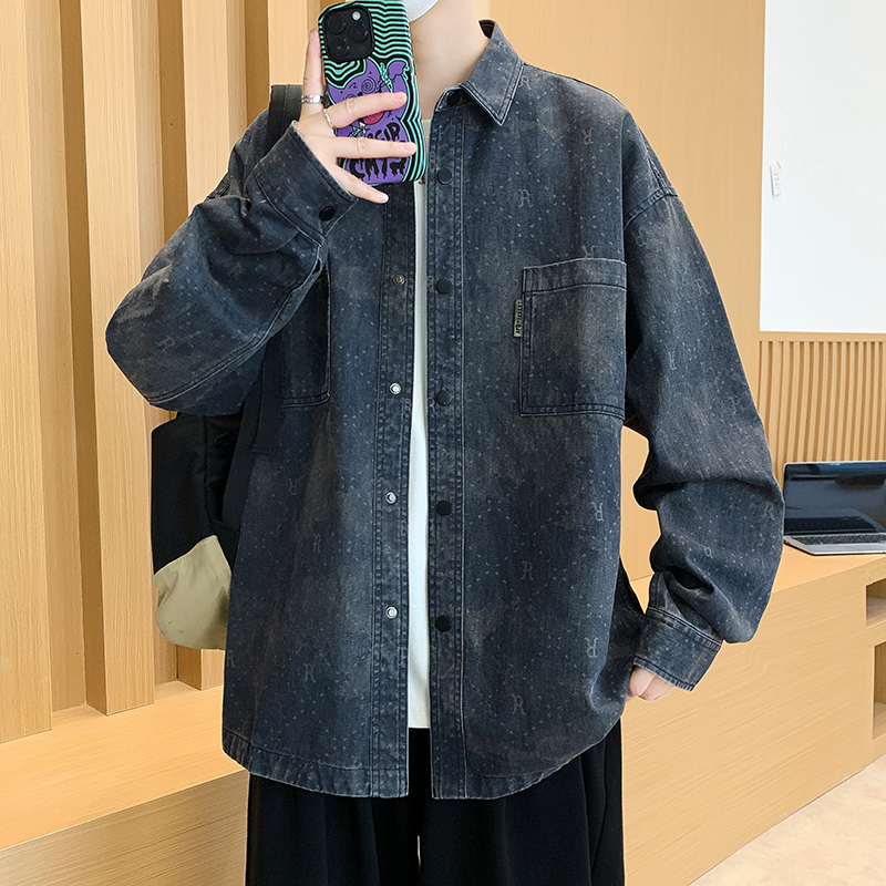 以纯水洗牛仔外套男款翻领夹克潮