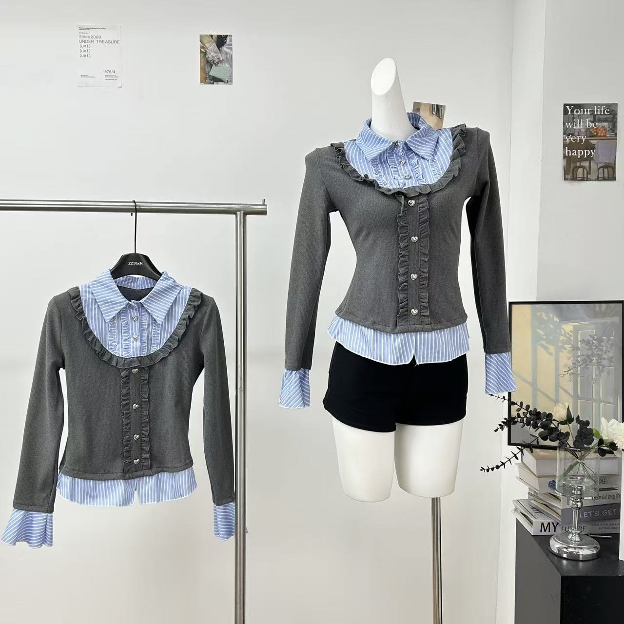 瑞茜苏黎艺术生 初秋学院风修身小众设计感上衣