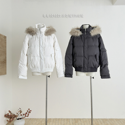 SUNONEONE 雪域山境貉子毛毛领短款派克服羽绒服女冬季加厚外套