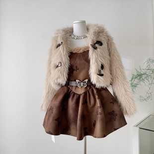 织物猪fabricpig丝绒蝴蝶 美拉德仿狐狸长袖外套女冬皮草毛绒上衣